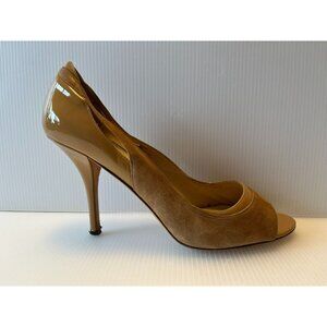 Kate Spade New York Tan Suede Peep Toe Pumps Heels, Size 9.5 (US)